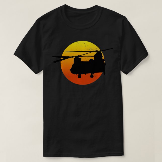 T-shirt CH47 Chinook Silhouette Sunset Military Helicopter (Design devant)