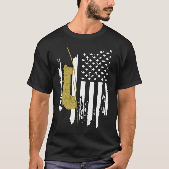 T-shirt CH 47 Chinook Military Helicopter American Flag (Devant)