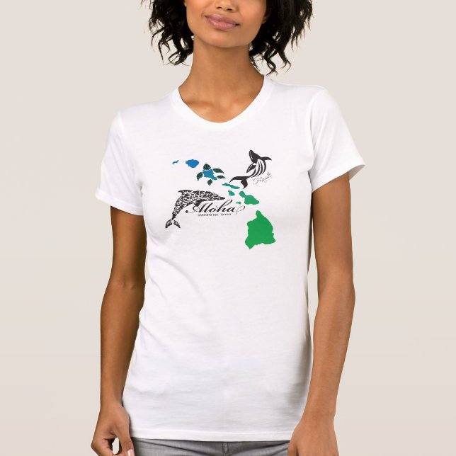 T-shirt Chaîne d'îles d'Hawaï - dauphin et baleine d'Hawaï (Devant)