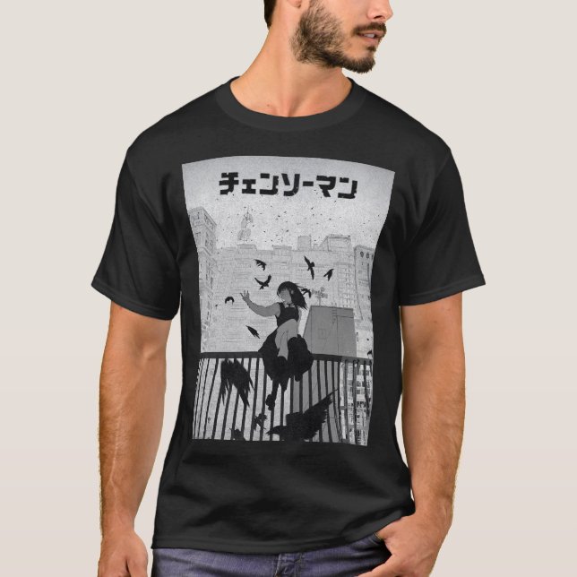 T-shirt Chainsaw Reze – Dark Anime Cityscape Illustration (Devant)