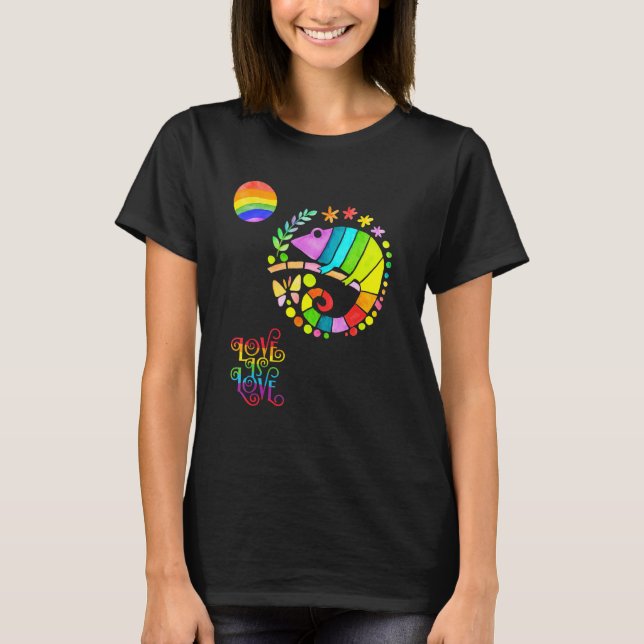 T-shirt Chamaleon Watercolor Pride  Vibrant Rainbow Design (Devant)