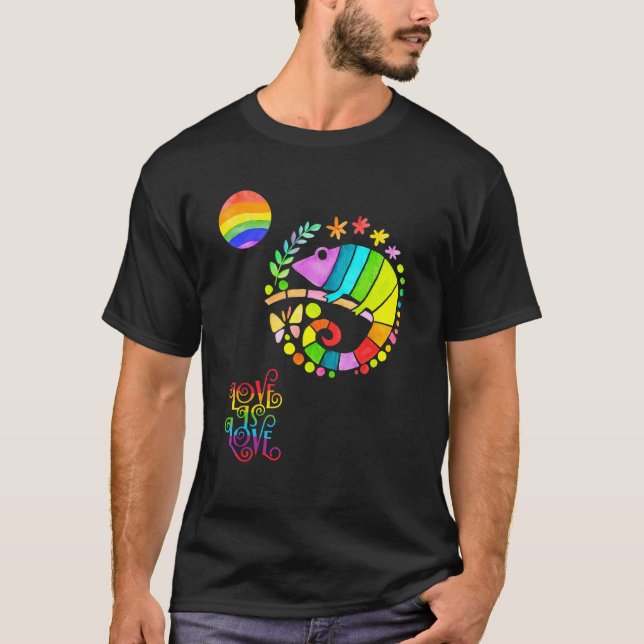 T-shirt Chamaleon Watercolor Pride  Vibrant Rainbow Design (Devant)