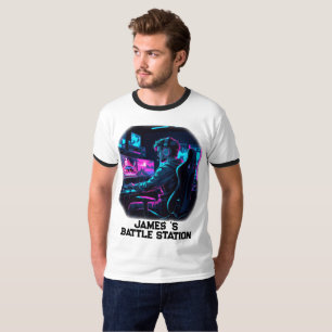 T-shirt Chambre de joueur cyberpunk RVB néon Nom personnal
