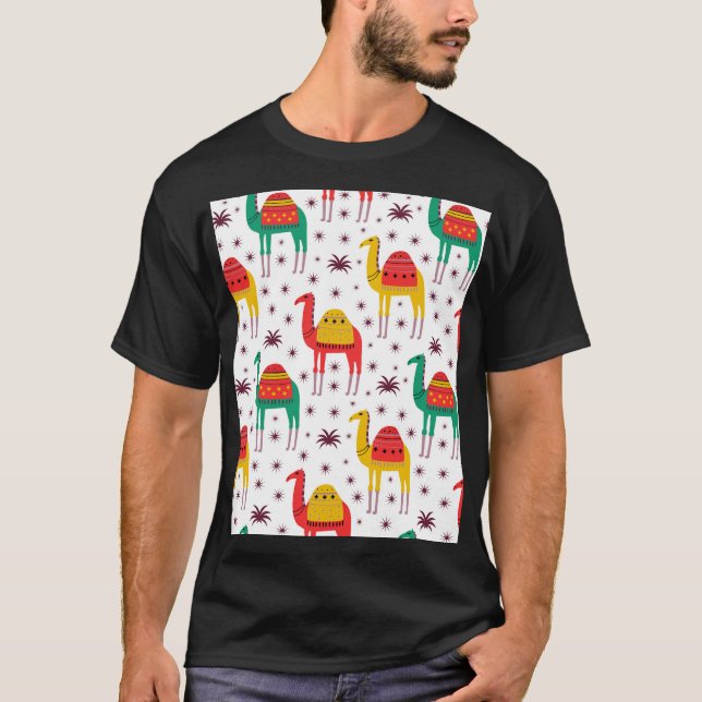 T-shirt Chameau plat, motif décorative. (Devant)