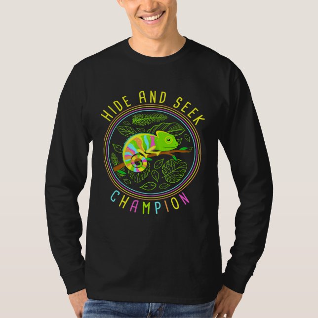 T-shirt Chameleon Cacher Et Chercher Champion Reptiles (Devant)