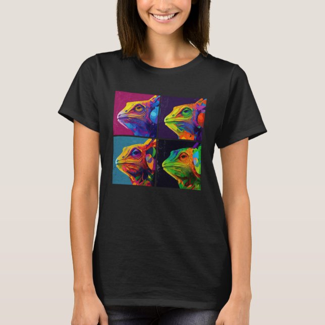 T-shirt Chameleon Pop Illustration Colorful Animal Women   (Devant)