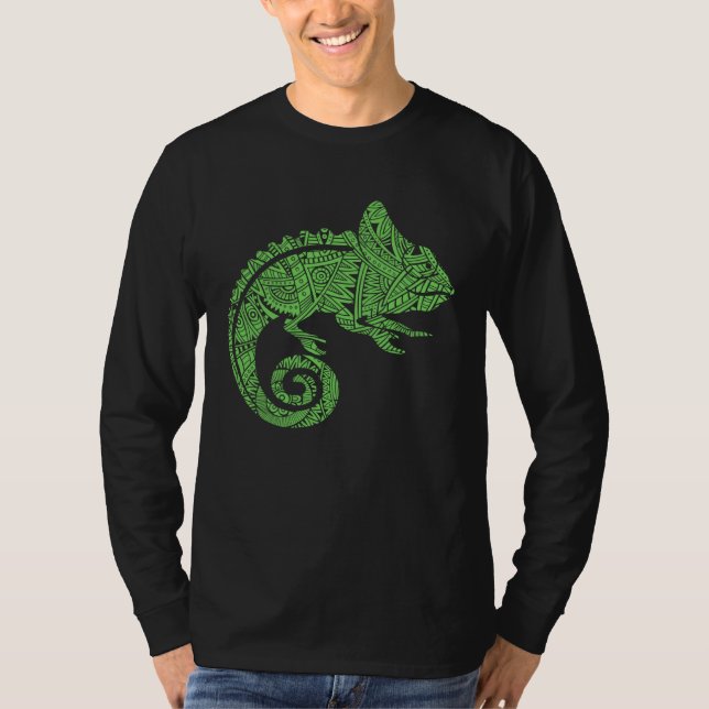 T-shirt Chameleon Reptile Animal Aztec Maya Maori Tribal P (Devant)