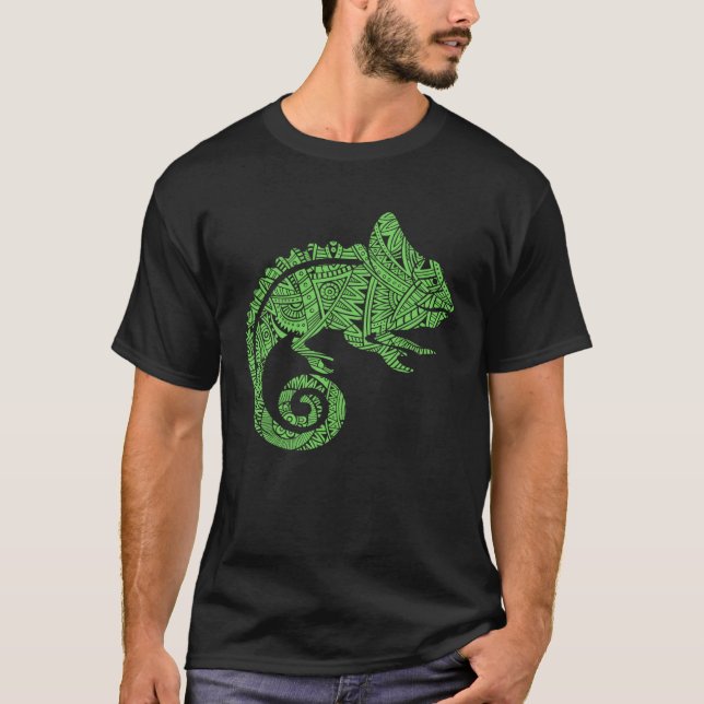 T-shirt Chameleon Reptile Animal Aztec Maya Maori Tribal P (Devant)
