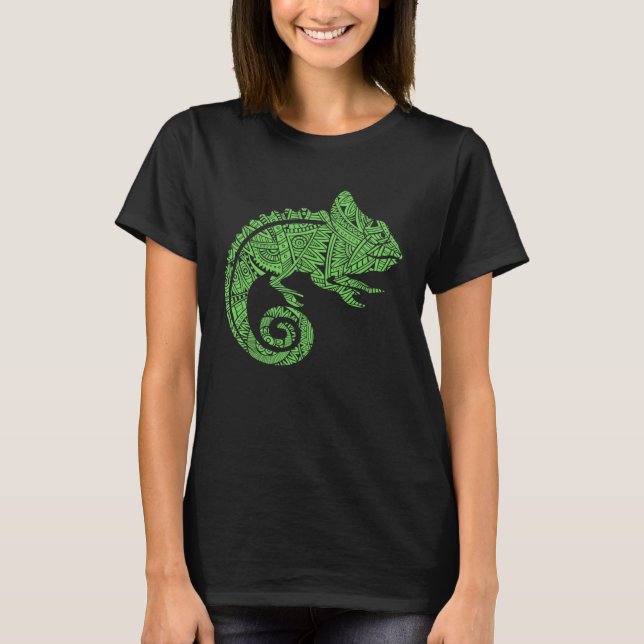 T-shirt Chameleon Reptile Animal Aztec Maya Maori Tribal P (Devant)