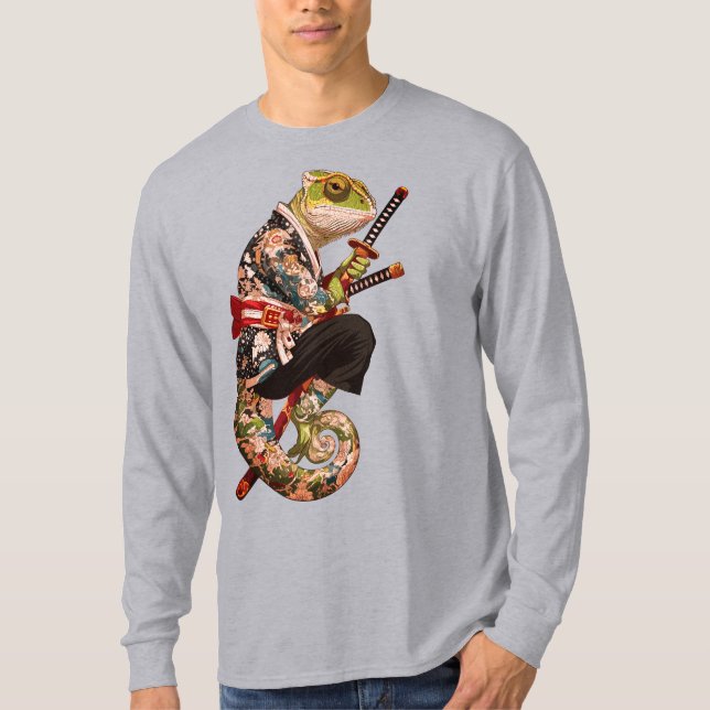 T-shirt Chameleon Samouraï – Guerrier Tatoué avec Katana (Devant)