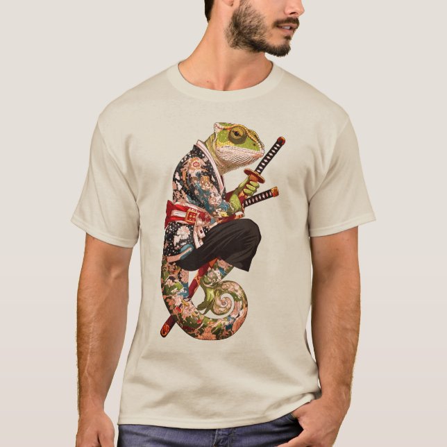 T-shirt Chameleon Samurai - Guerrier tatoué avec Katana (Devant)