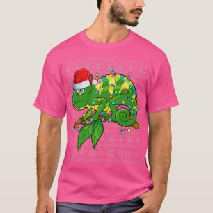 T-shirt Chameleon Santa Hat Noël Lumières Noël laid Chat