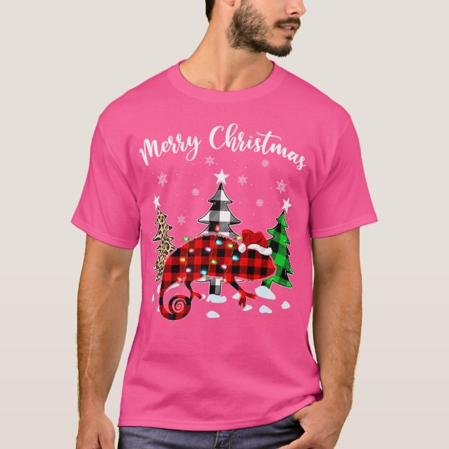 T-shirt Chameleon Xmas Éclairage Buffalo Plaid Chameleon C (Devant)
