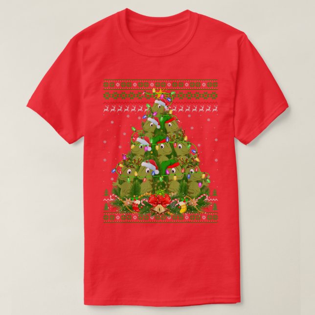 T-shirt Chameleon Xmas Lighting Tree Santa Chameleon Ugly  (Design devant)