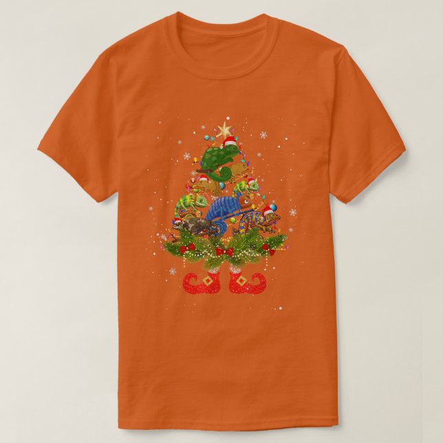 T-shirt Chameleons Christmas Tree Lights Funny Santa Hat L (Design devant)
