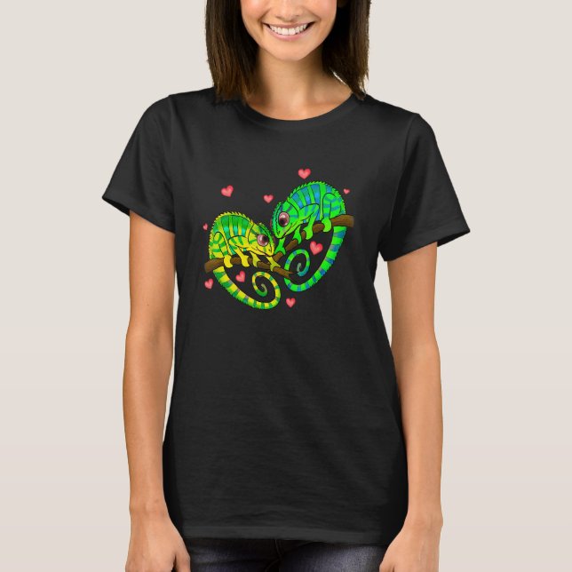 T-shirt Chameleons Couples Love Hearts Retro Style Valenti (Devant)