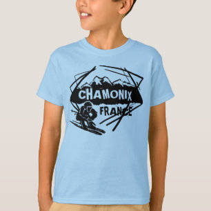 T-shirt Chamonix France garçons logo de ski bleu