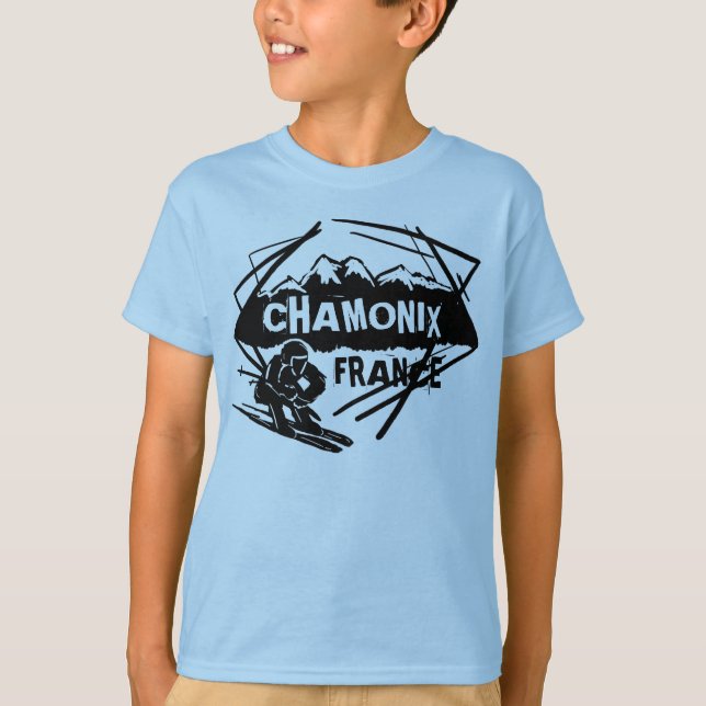 T-shirt Chamonix France garçons logo de ski bleu (Devant)
