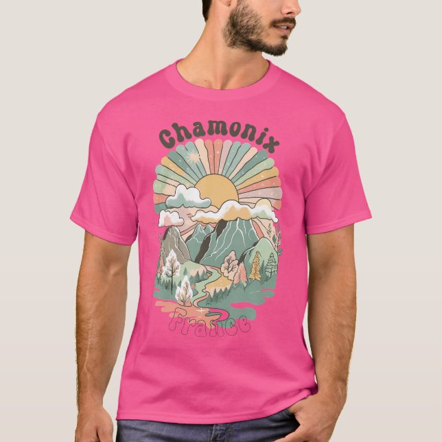 T-shirt Chamonix vintage France Montagnes Randonnée Sunset (Devant)