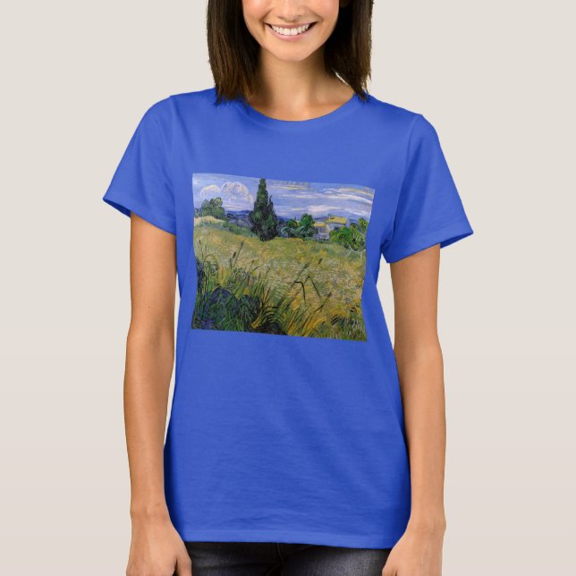 T-shirt Champ de blé vert avec cyprès de Vincent van Gogh (Devant)