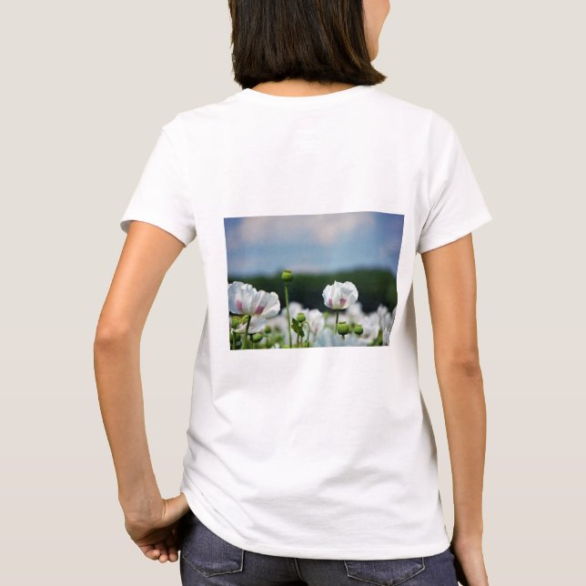 T-shirt Champ de fleurs, fleur de pavot somnifère. (Dos)