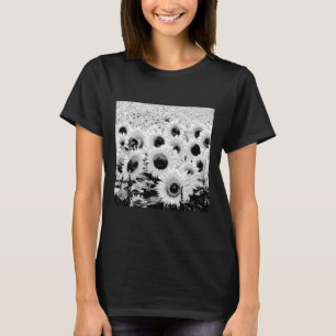 T-shirt Champ de tournesols - noir, blanc et gris