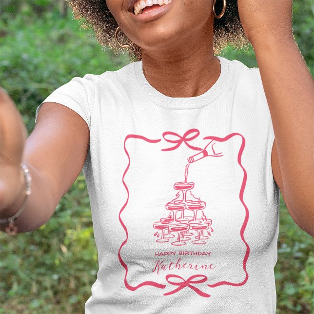 T-shirt Champagne Tower Pink Hand Drawn Scribble Birthday  (Créateur téléchargé)