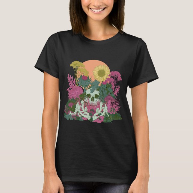 T-shirt Champignon Fleur de Crâne Art Botanique (Devant)
