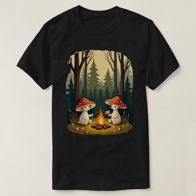 T-shirt Champignon Rétro Feu de Camp Restez Positif Art (Design devant)