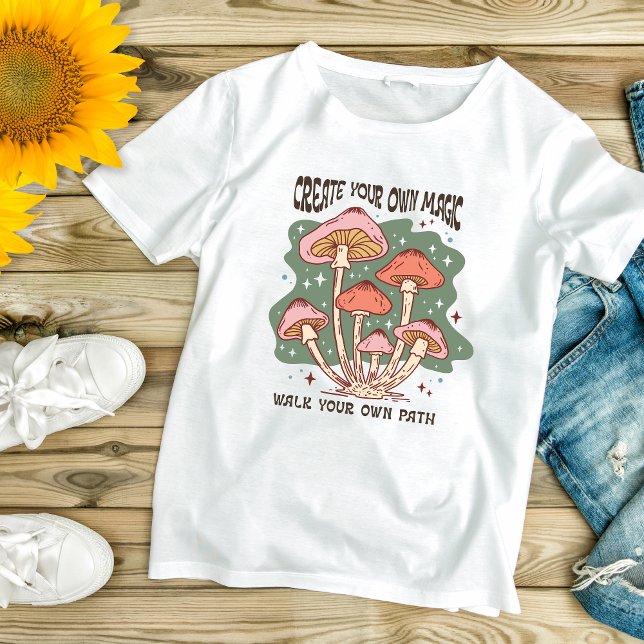 T-shirt Champignons Boho Motivation inspirante (Boho Trendy Create Your Own Magic, Walk Your Own Path, Inspirational Motivational Women's T-shirt)