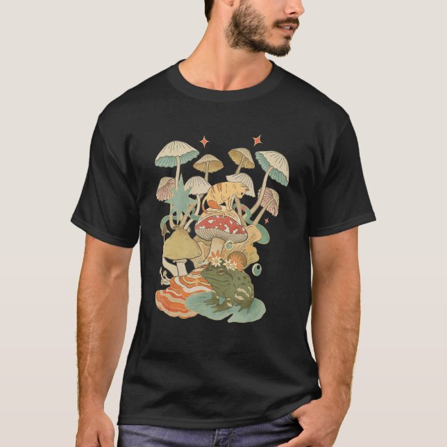 T-shirt Champignons Chat Lune Grenouille Goblincore esthét (Devant)