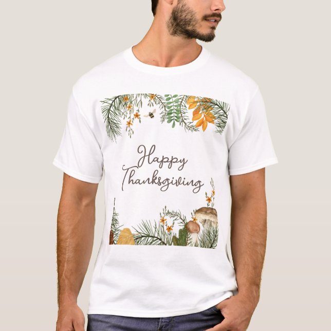 T-shirt Champignons Rustiques de la forêt de automne Feuil (Devant)