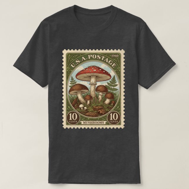 T-shirt Champignons timbres-poste vintage (Design devant)