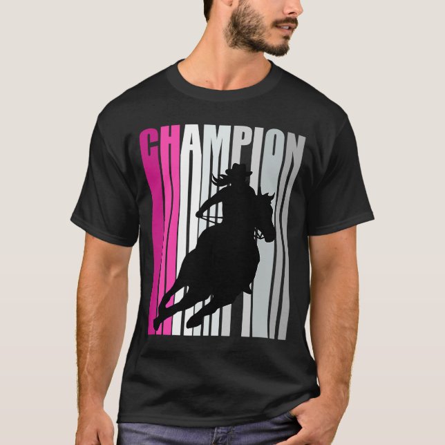 T-shirt Champion de course de baril Cheval équitation rose (Devant)