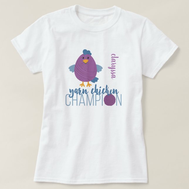 T-shirt Champion de poule bleu et pourpre (Design devant)