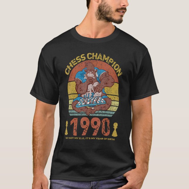 T-shirt Champion d'échecs 1990 Pas mon Elo C'est mon année (Devant)