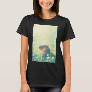 T-shirt Champs de Fleurs et Hippopotame Heureux