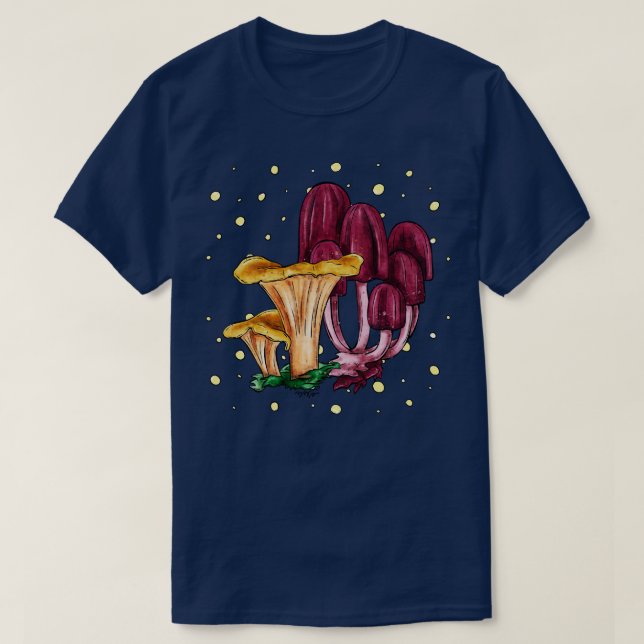 T-shirt Chancellerie jaune et champignons violets brillant (Design devant)