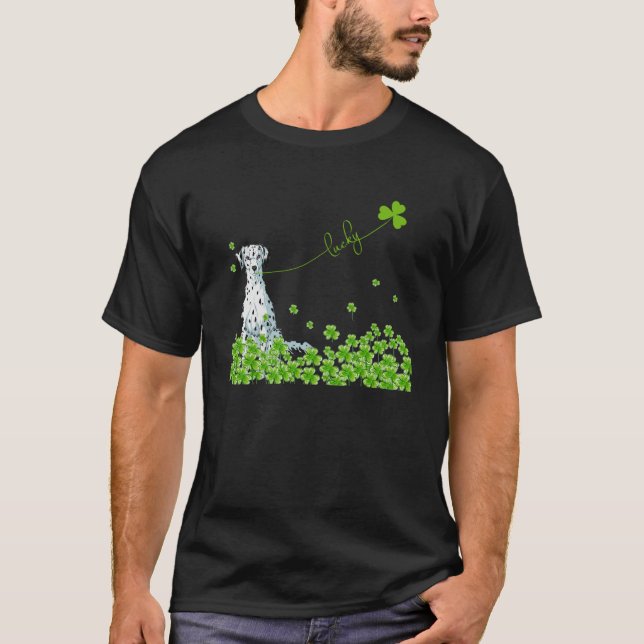 T-shirt Chanceux chien dalmate Shamrock Saint Patrick jour (Devant)