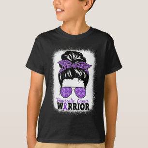 T-shirt Chancréatique Cancer Guerrier Messy Bun Cheveux Le