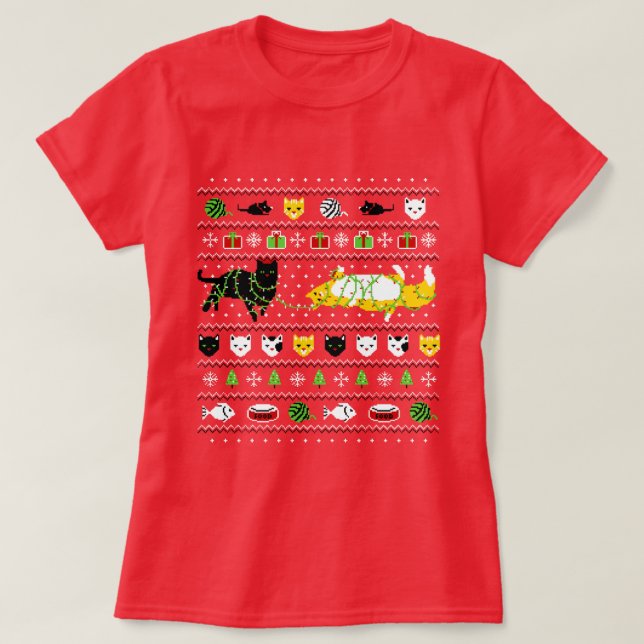 T-shirt chandail de chats moche noël (Design devant)