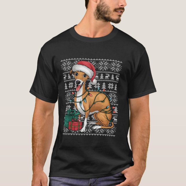 T-shirt Chandail de Noël Chauffant Père Noël Chien Chien C (Devant)