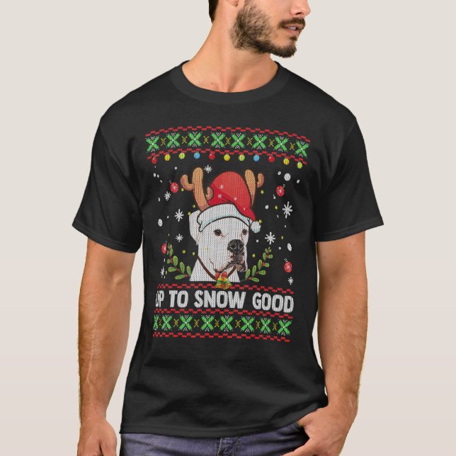 T-shirt Chandail de Noël de chien de boxer blanc (Devant)