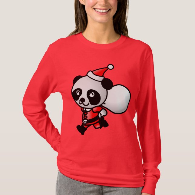 T-shirt Chandail de Noël de panda de Père Noël (Devant)