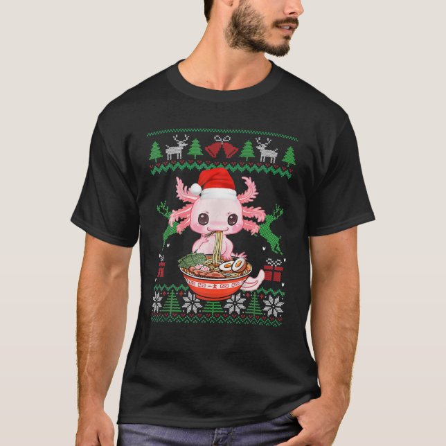 T-shirt Chandail de Noël moche Anime Kawaii Axolotl Manger (Devant)