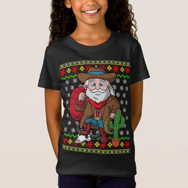 T-Shirt Chandail de Noël moche Cowboy de l'Ouest (Devant)