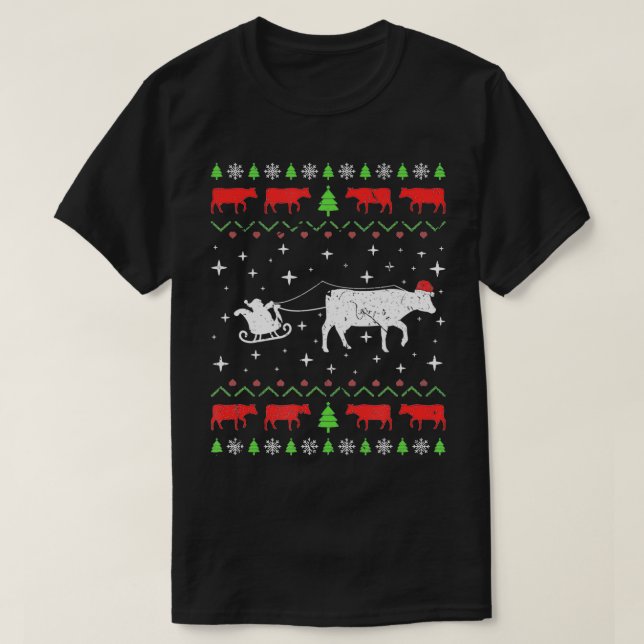 T-shirt Chandail de Noël moche de l'éleveur de vaches de N (Design devant)