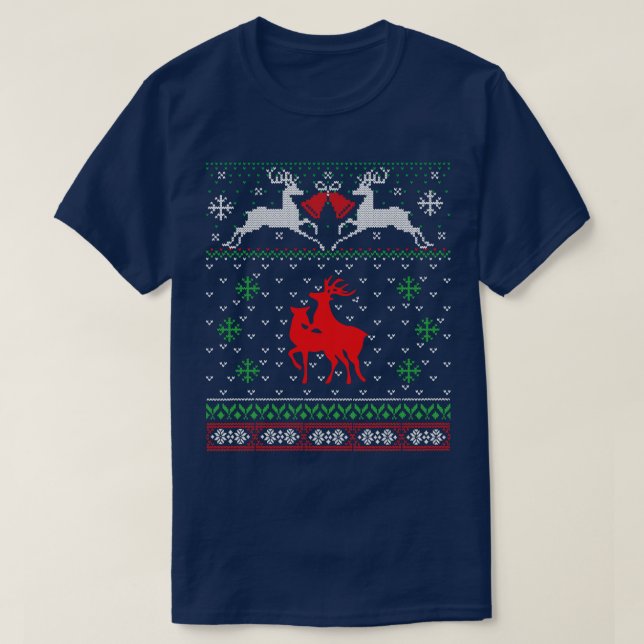 T-shirt chandail de Noël moche de rennes d'accouplement (Design devant)