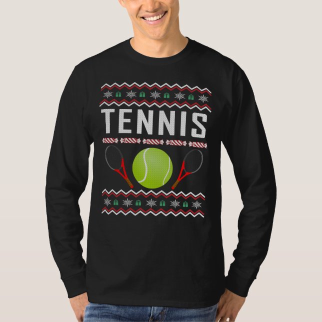 T-shirt Chandail de Noël moche de tennis (Devant)