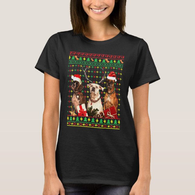 T-shirt Chandail de Noël moche Drôle Boxer Chien Santa Cha (Devant)
